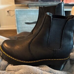 Dr Martens 
Black Leather Ankle Boots with Yellow Stitching